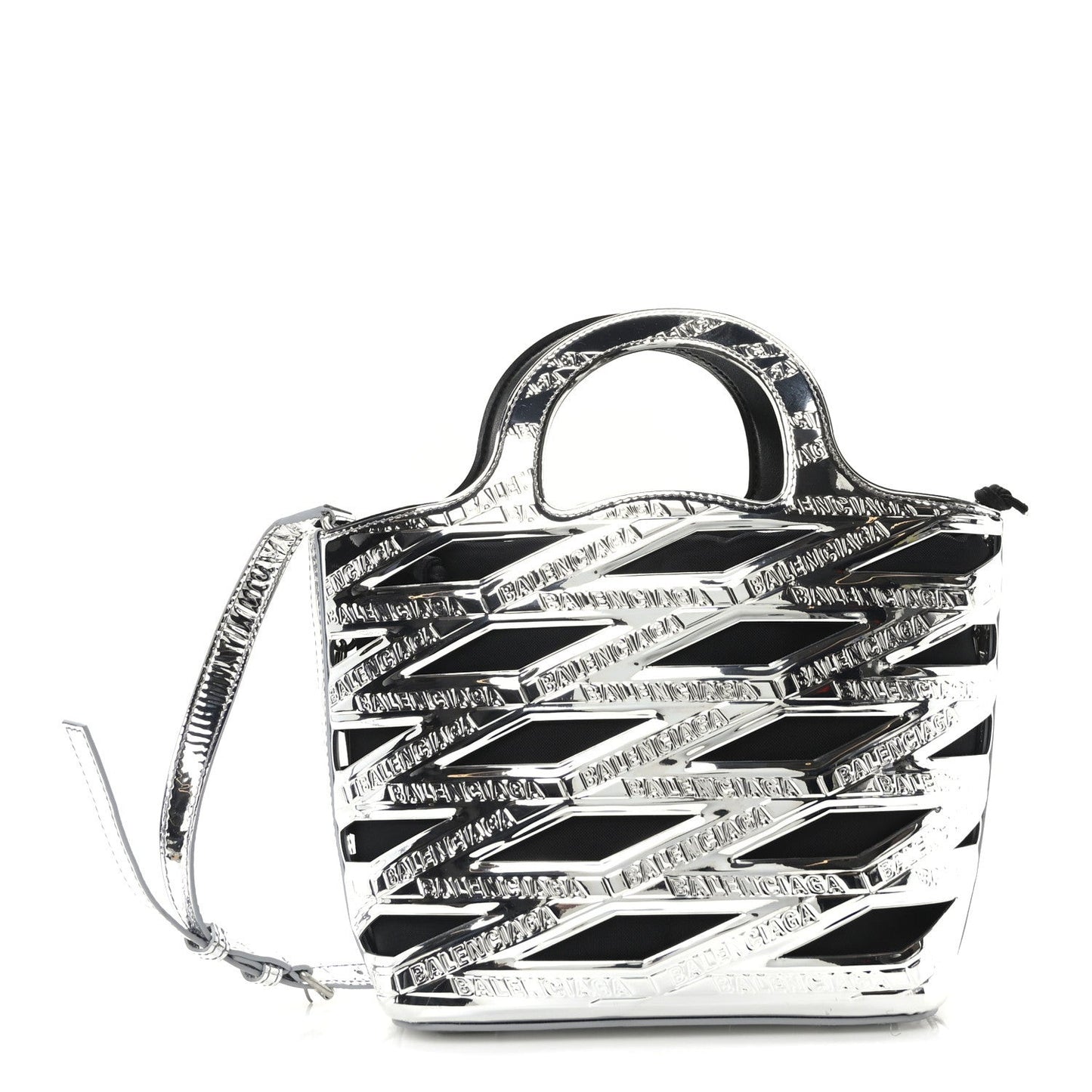 Patent Metallic Calfskin Small Neo Basket Tote Silver