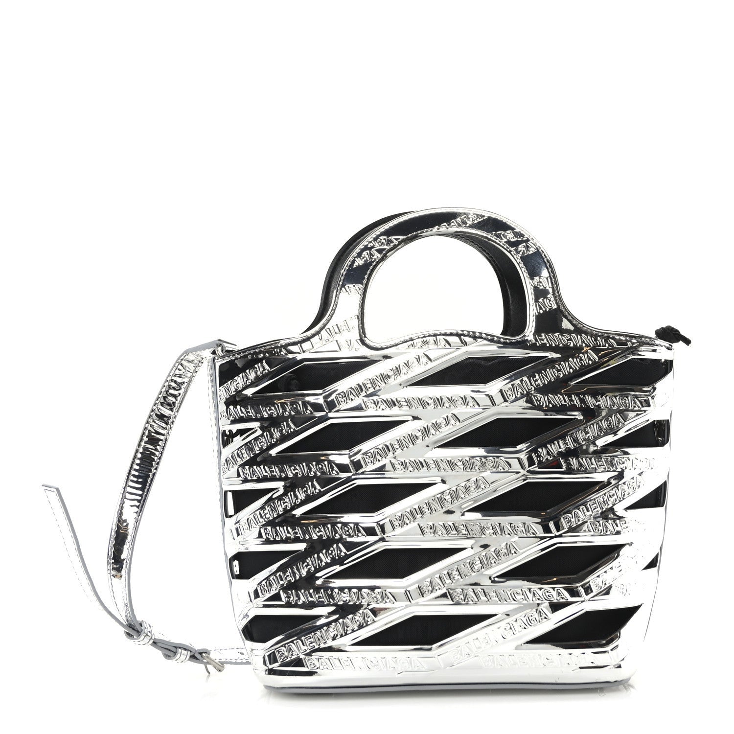 Balenciaga Patent Metallic Calfskin Small Neo Basket Tote Silver 1 of 7