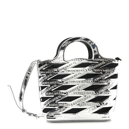 Balenciaga Patent Metallic Calfskin Small Neo Basket Tote Silver 1 of 7