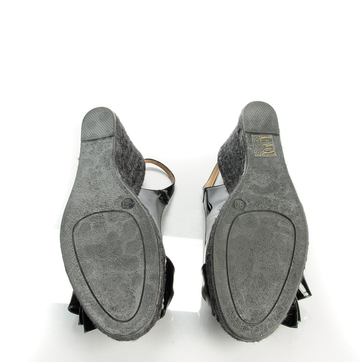 Patent Bow Espadrille Slingback Wedges Black 39