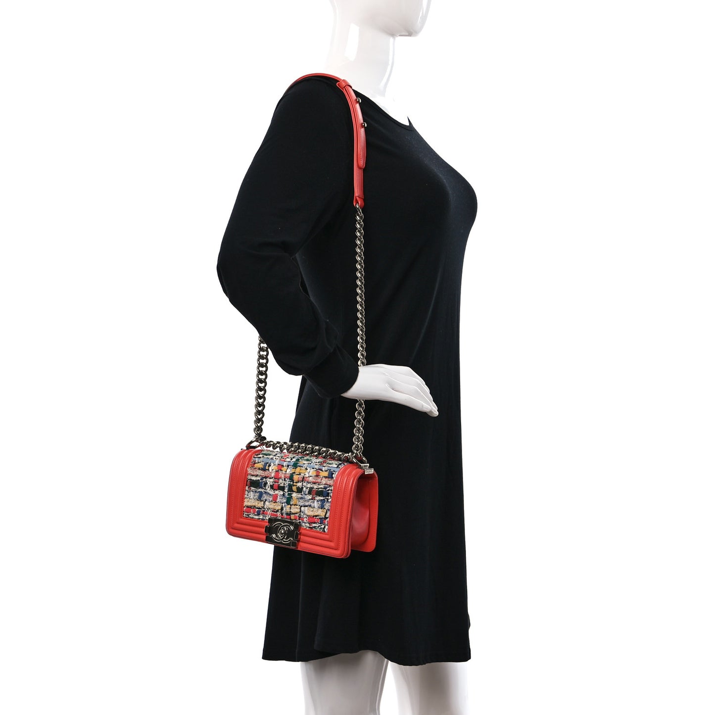 Lambskin Tweed Small Boy Flap Coral