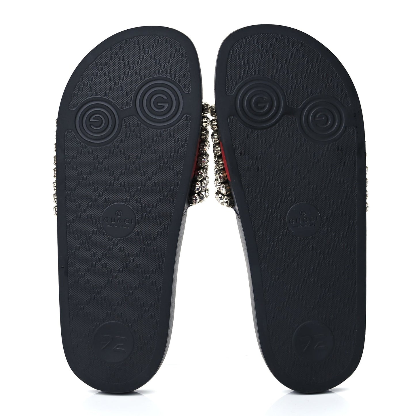 Calfskin Crystal Embellished Web Slide Sandals 38 Blue Red