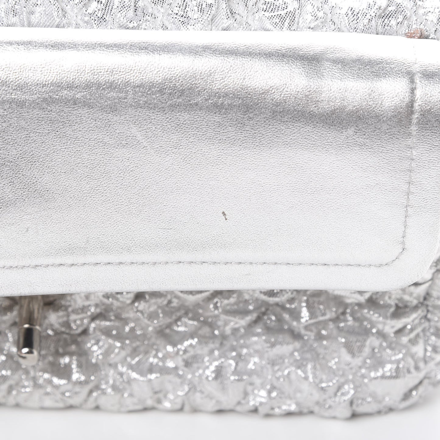 Metallic Lame Quilted Small Double Flap Silver