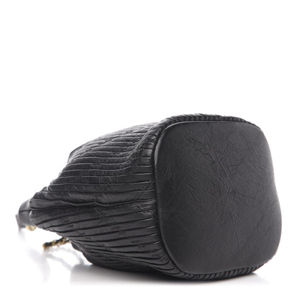 Chanel Iridescent Crumpled Calfskin Coco Pleats Small Drawstring Bag Black 3 of 10