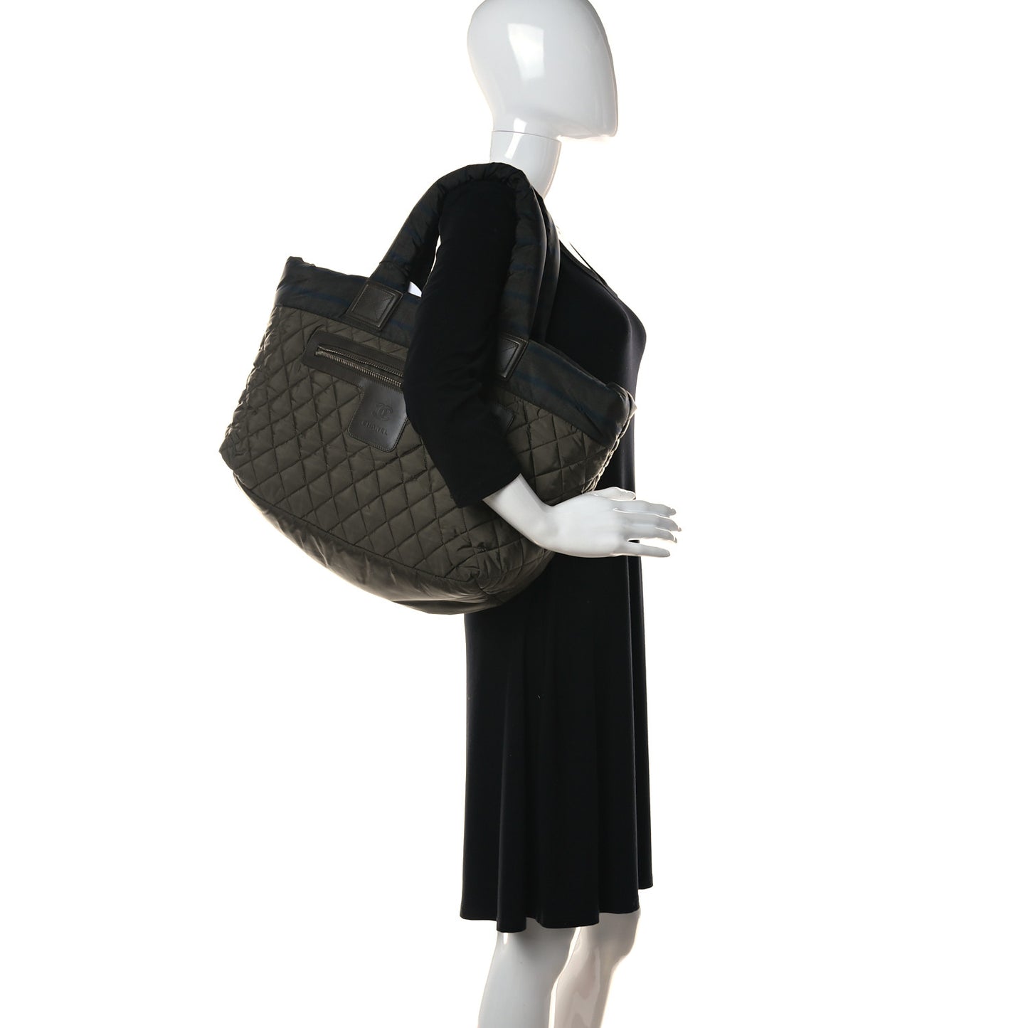 Nylon Quilted Large Coco Cocoon Tote Khaki