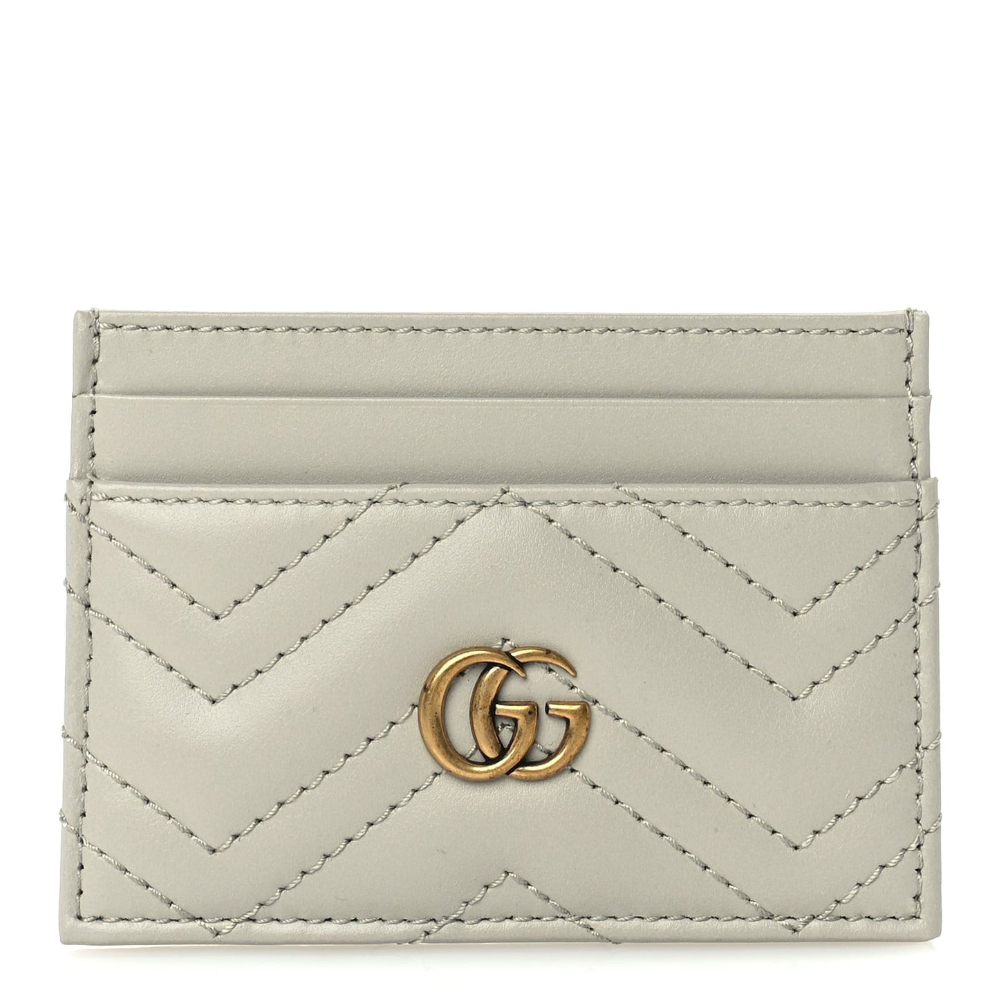 Calfskin Matelasse GG Marmont Card Holder  Light Grey