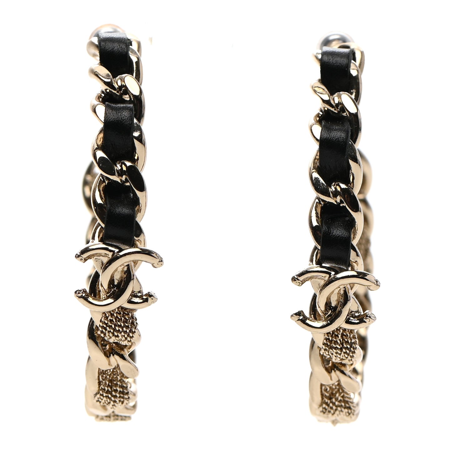Lambskin CC Chain Hoop Earrings Gold