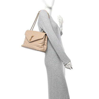 Saint Laurent Calfskin Y Quilted Monogram Medium Loulou Chain Satchel Dark Beige 2 of 7