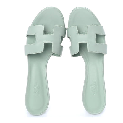Hermes Calfskin Oasis Sandals 39.5 Vert D'eau 5 of 7
