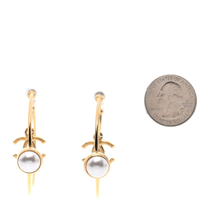 Chanel Pearl CC Tags Hoop Earrings Gold 2 of 5