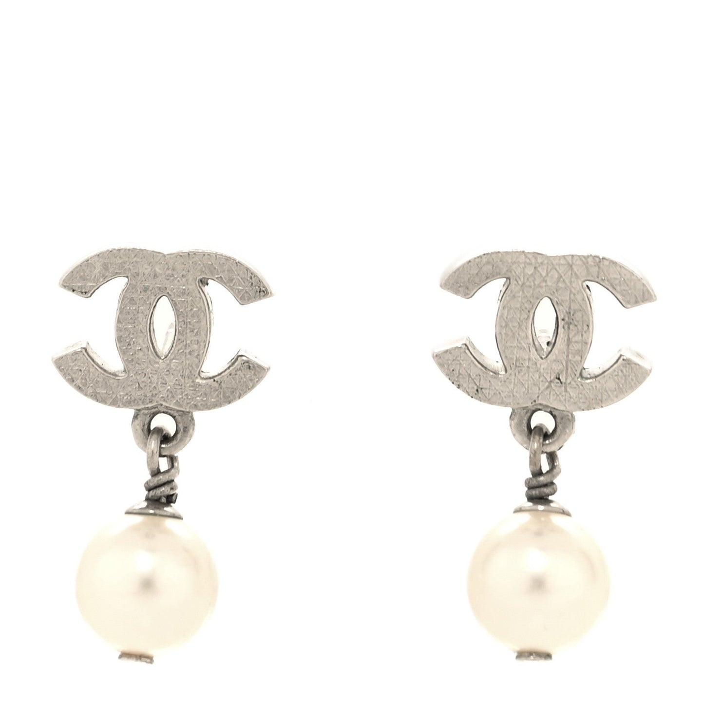 Pearl Quilted CC Drop Earrings Silver