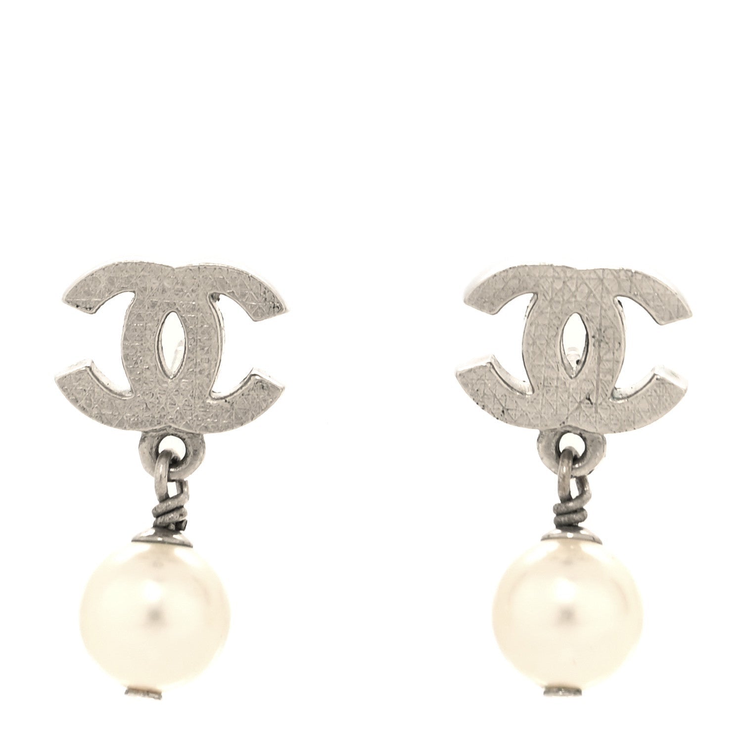 Chanel Pearl Quilted CC Drop Earrings Silver 1 of 4