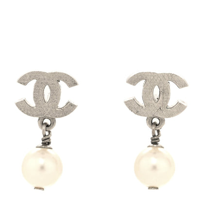 Chanel Pearl Quilted CC Drop Earrings Silver 1 of 4