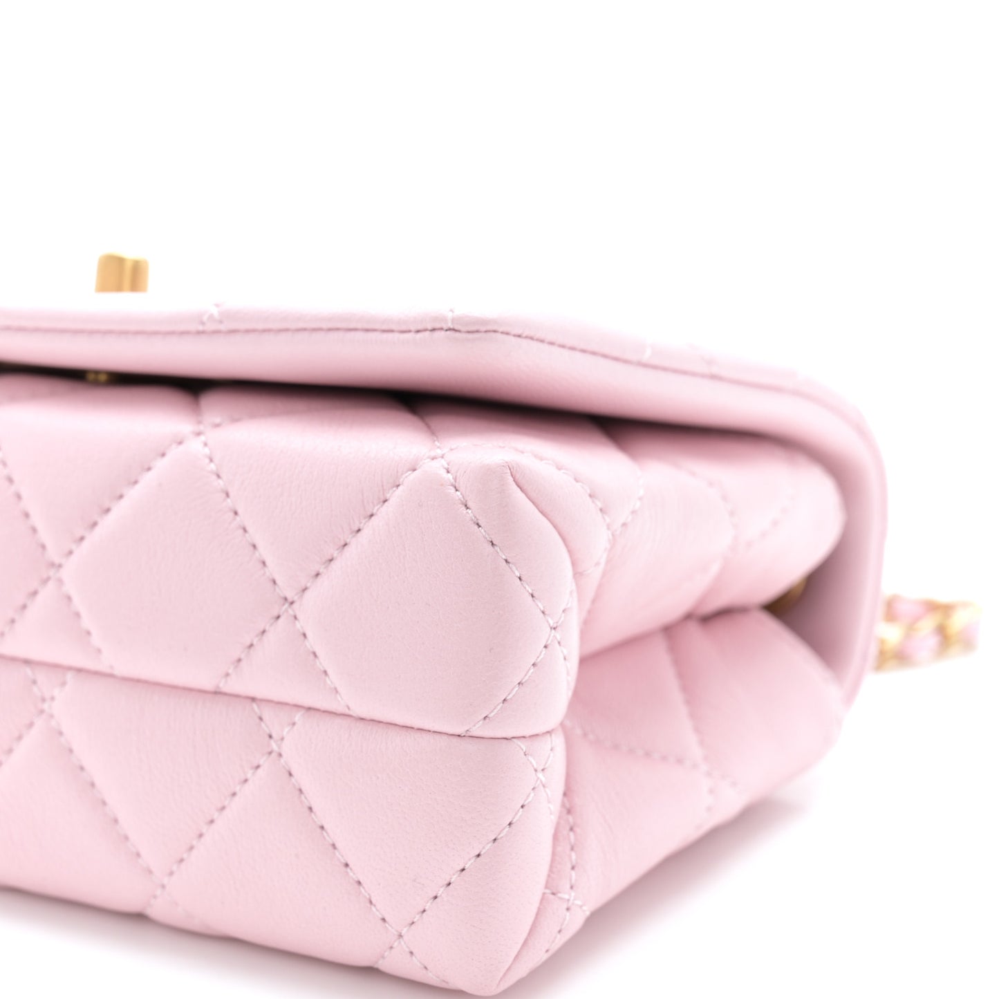 Shiny Lambskin Quilted Enamel CC Mini Flap Light Pink