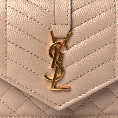 Saint Laurent Grain De Poudre Mixed Matelasse Triquilt Monogram Compact Tri Fold Wallet Dark Beige 6 of 6