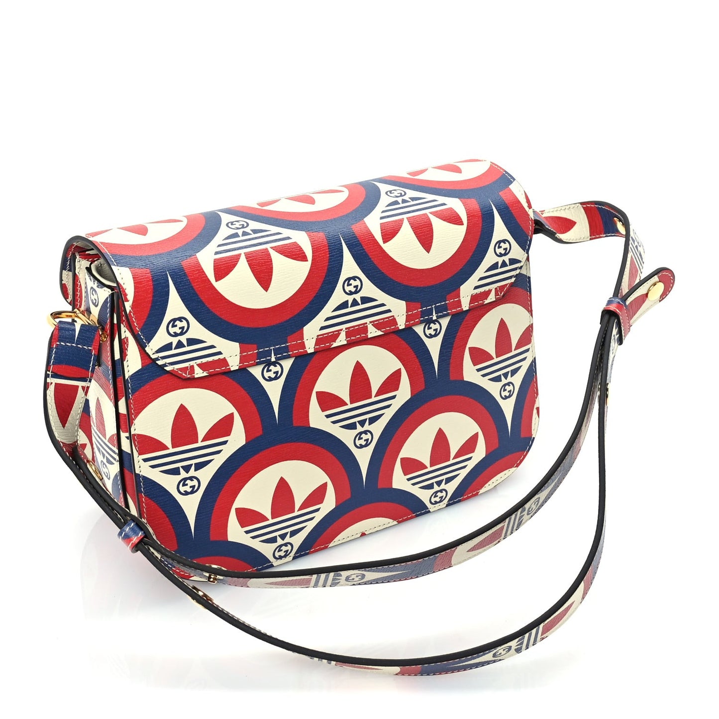 X ADIDAS Shangai Calfskin Web Trefoil Interlocking G Small Horsebit 1955 Shoulder Bag Red White Blue