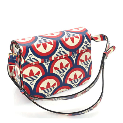 Gucci X ADIDAS Shangai Calfskin Web Trefoil Interlocking G Small Horsebit 1955 Shoulder Bag Red White Blue 2 of 8