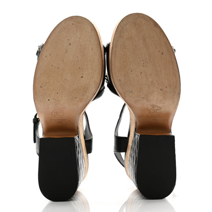 Chanel Lambskin Quilted Chain Cork Wedge Sandals 40 Black 5 of 10