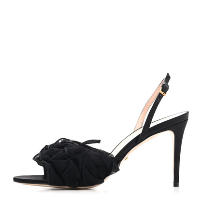 Gucci Tulle Ruffle Mid Heel Slingback Sandals 40 Black 2 of 8