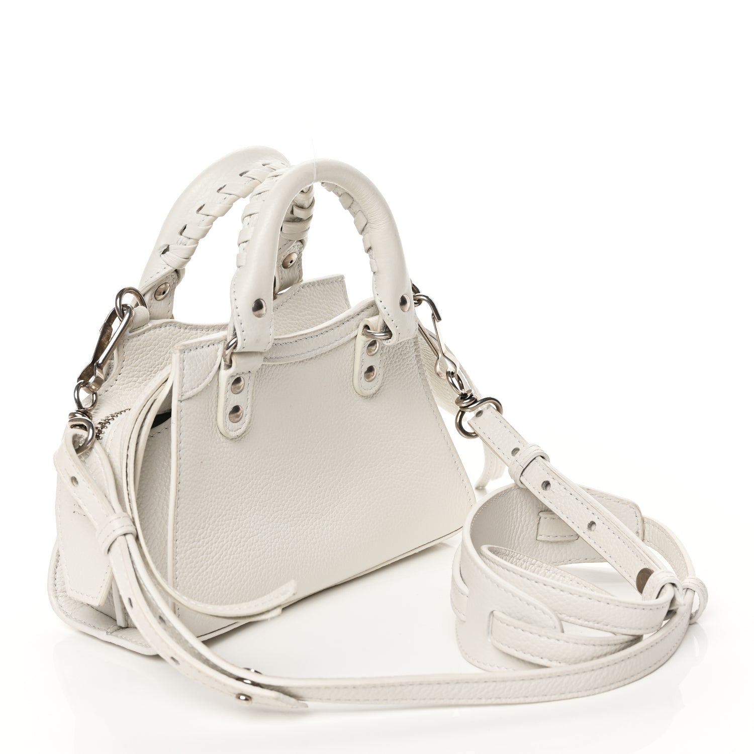 Balenciaga Grained Calfskin Neo Classic Silver Hardware Nano City Crossbody White 2 of 9