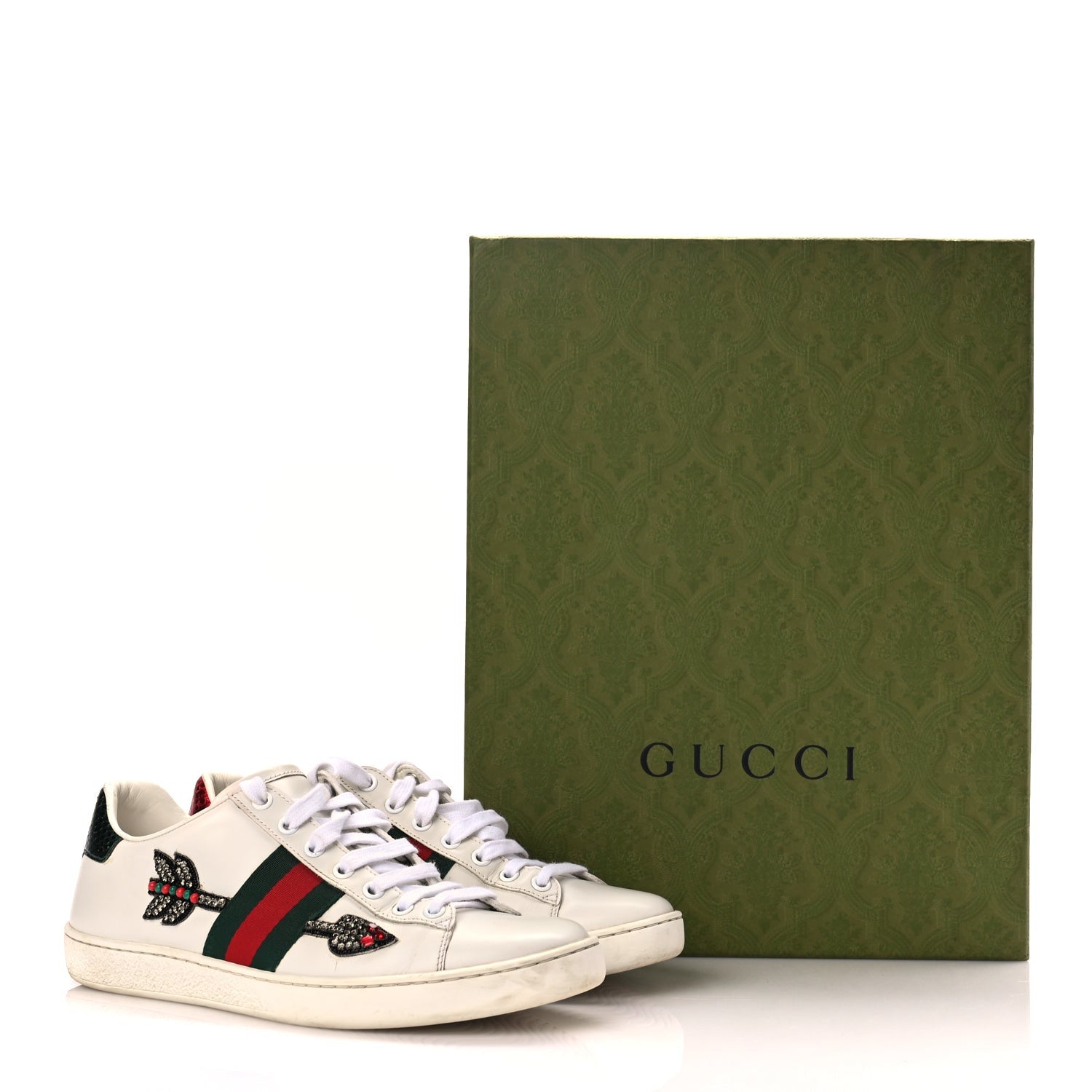 Gucci Calfskin Web Studded Womens Arrow Ace Sneakers 39 White 9 of 9