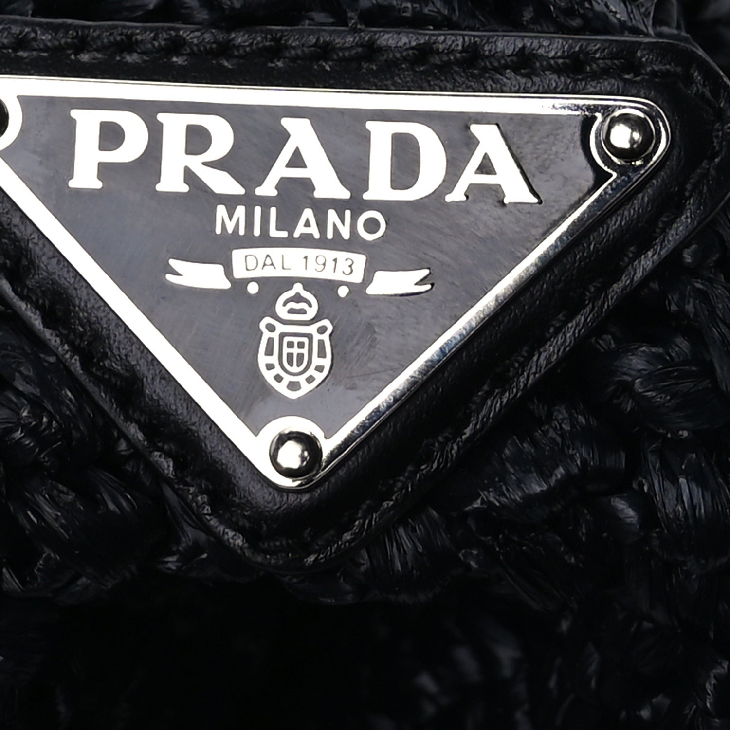 Prada Yarn Raffia Effect Crochet Large Logo Tote  Black 5 of 8