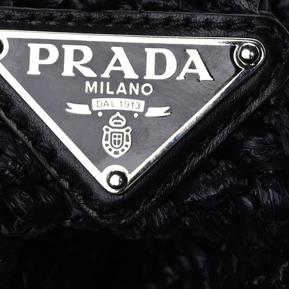 Prada Yarn Raffia Effect Crochet Large Logo Tote  Black 5 of 8