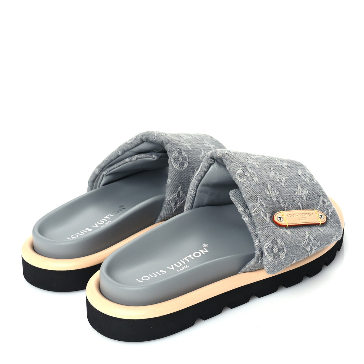 Monogram Denim Pool Pillow Flat Comfort Mules 38 Grey