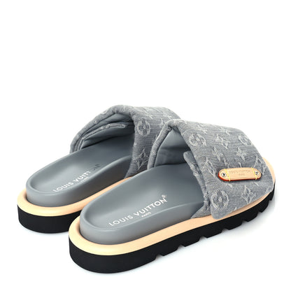 Louis Vuitton Monogram Denim Pool Pillow Flat Comfort Mules 38 Grey 4 of 7