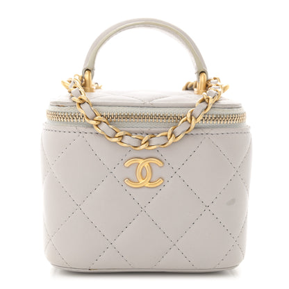 Chanel Lambskin Quilted Top Handle Mini Vanity Case With Chain Grey 1 of 14