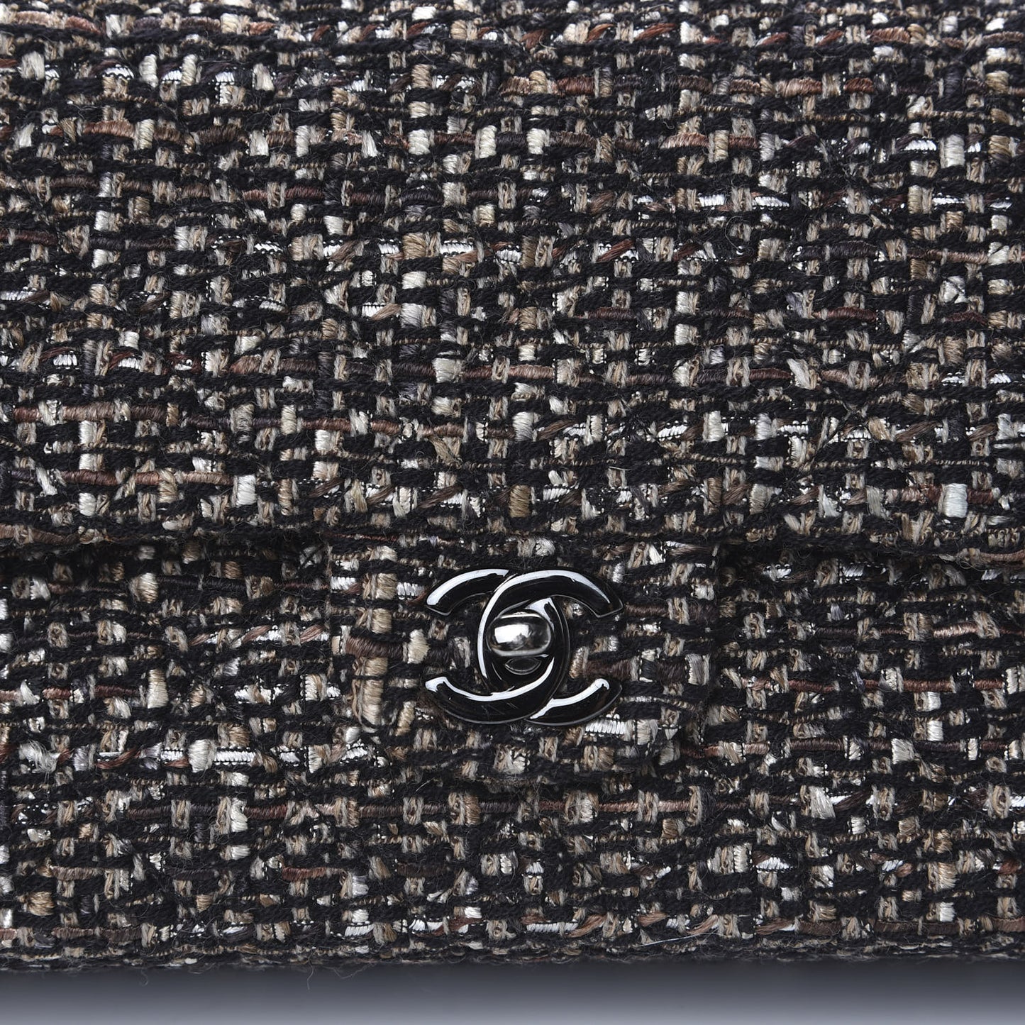 Tweed Quilted Medium Double Flap Brown