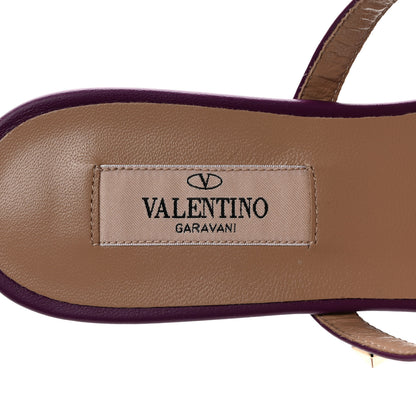 Valentino Garavani Calfskin Nappa Rockstud Caged Flat Slide Sandals 36 Prune 7 of 9