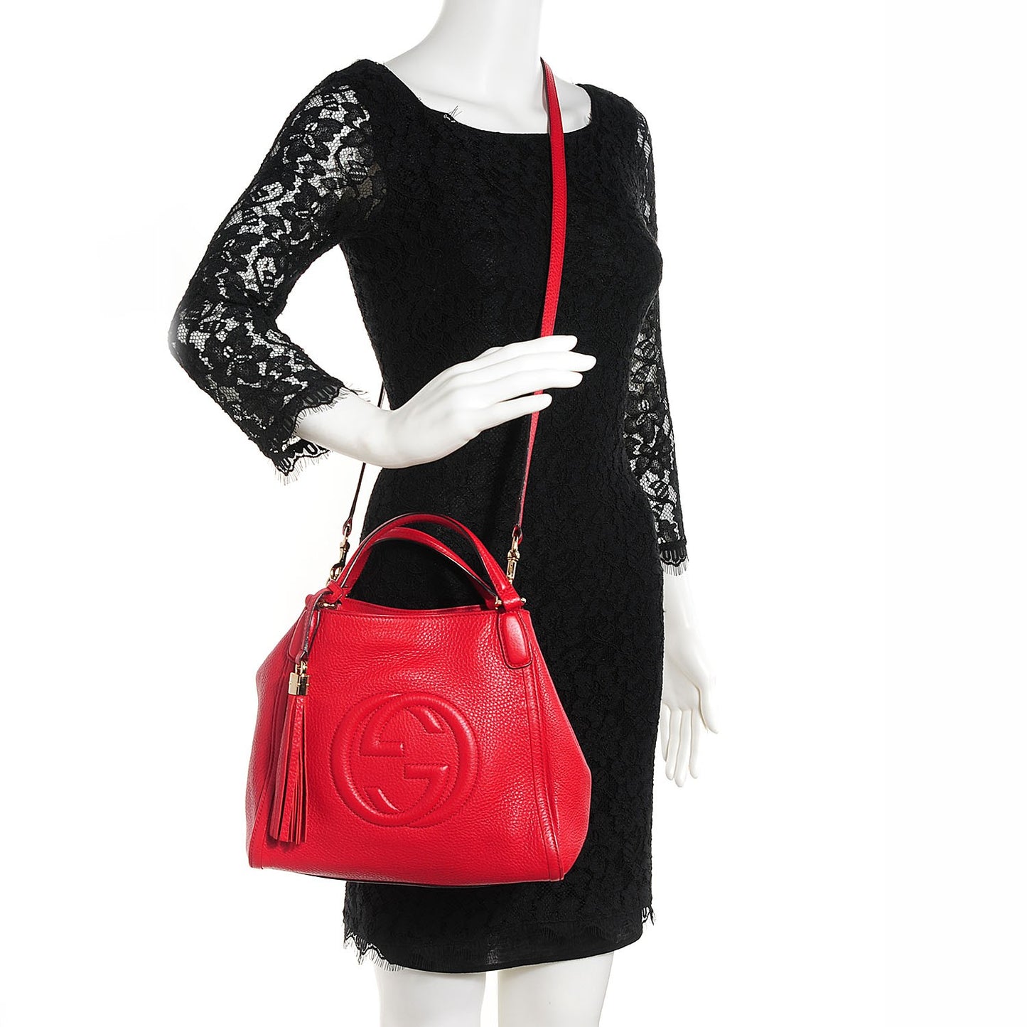 Pebbled Calfskin Small Soho Shoulder Bag Red