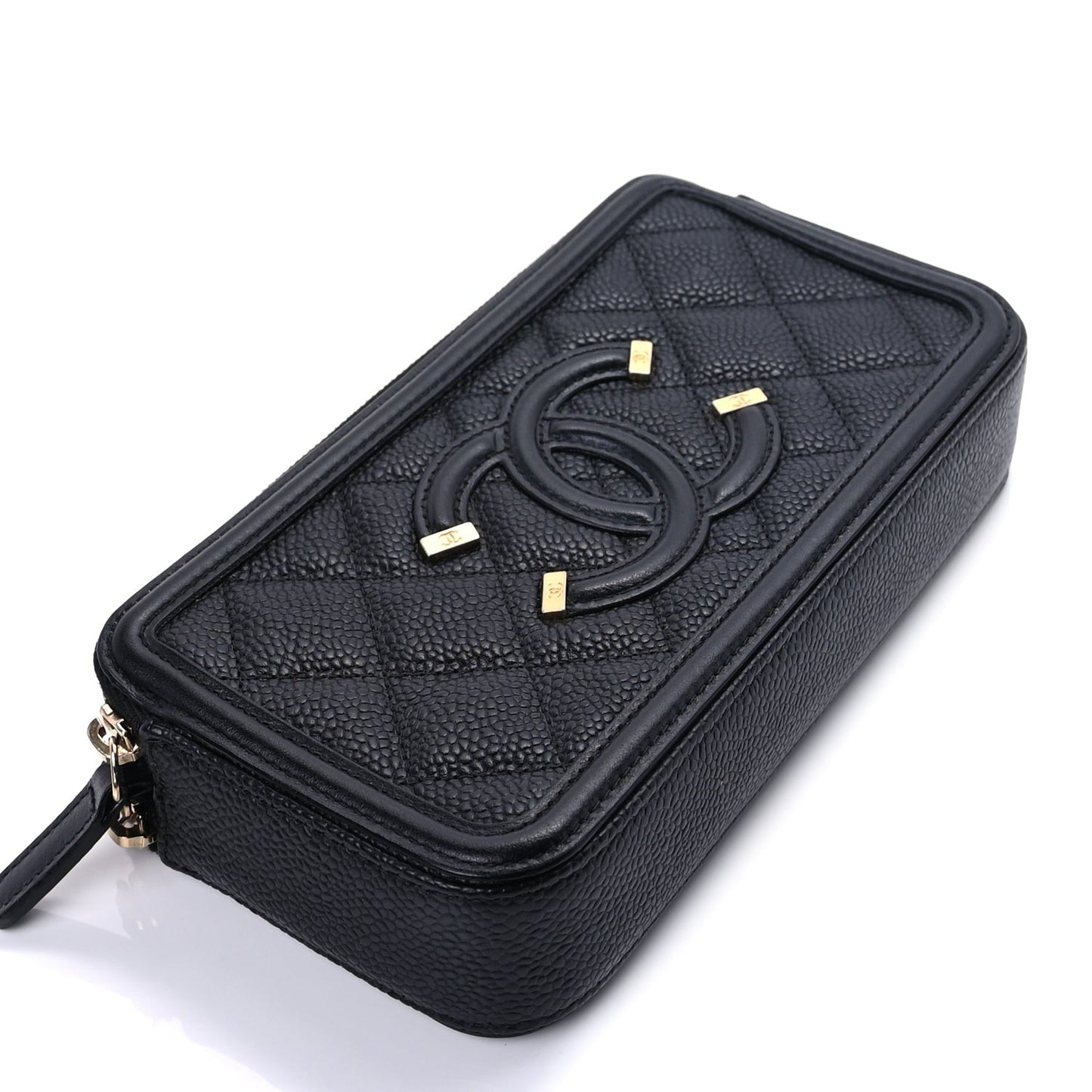 Caviar Quilted CC Filigree Clutch With Chain Black