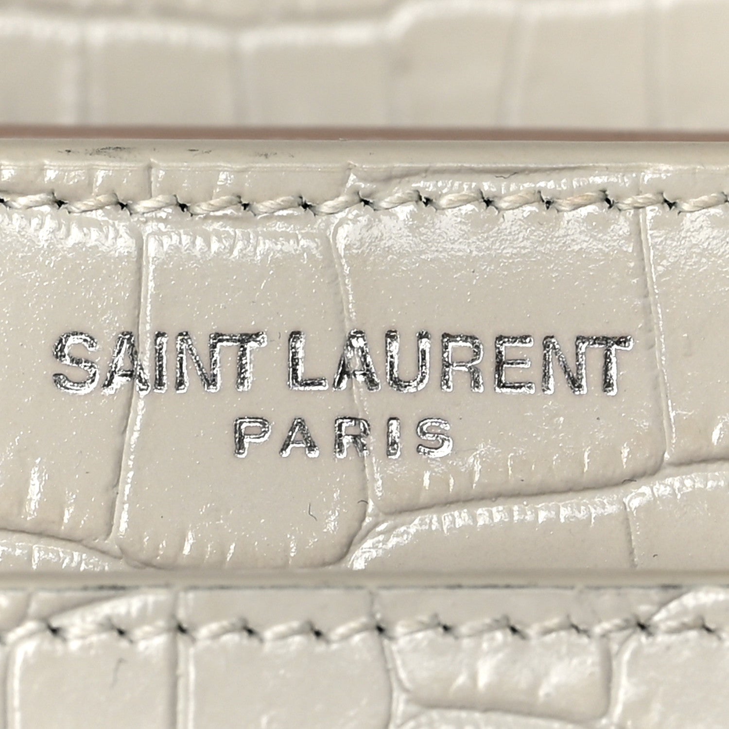 Saint Laurent Calfskin Crocodile Embossed Medium Monogram Sunset Blanc Vintage 7 of 9