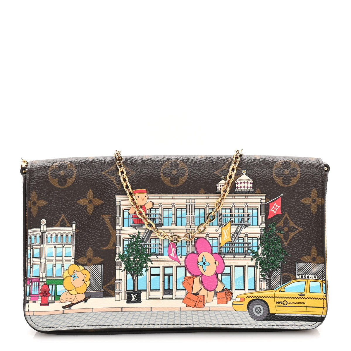 Louis Vuitton Monogram 2022 Christmas Animation New York Soho Pochette Felicie Chain Wallet Yellow 1 of 9
