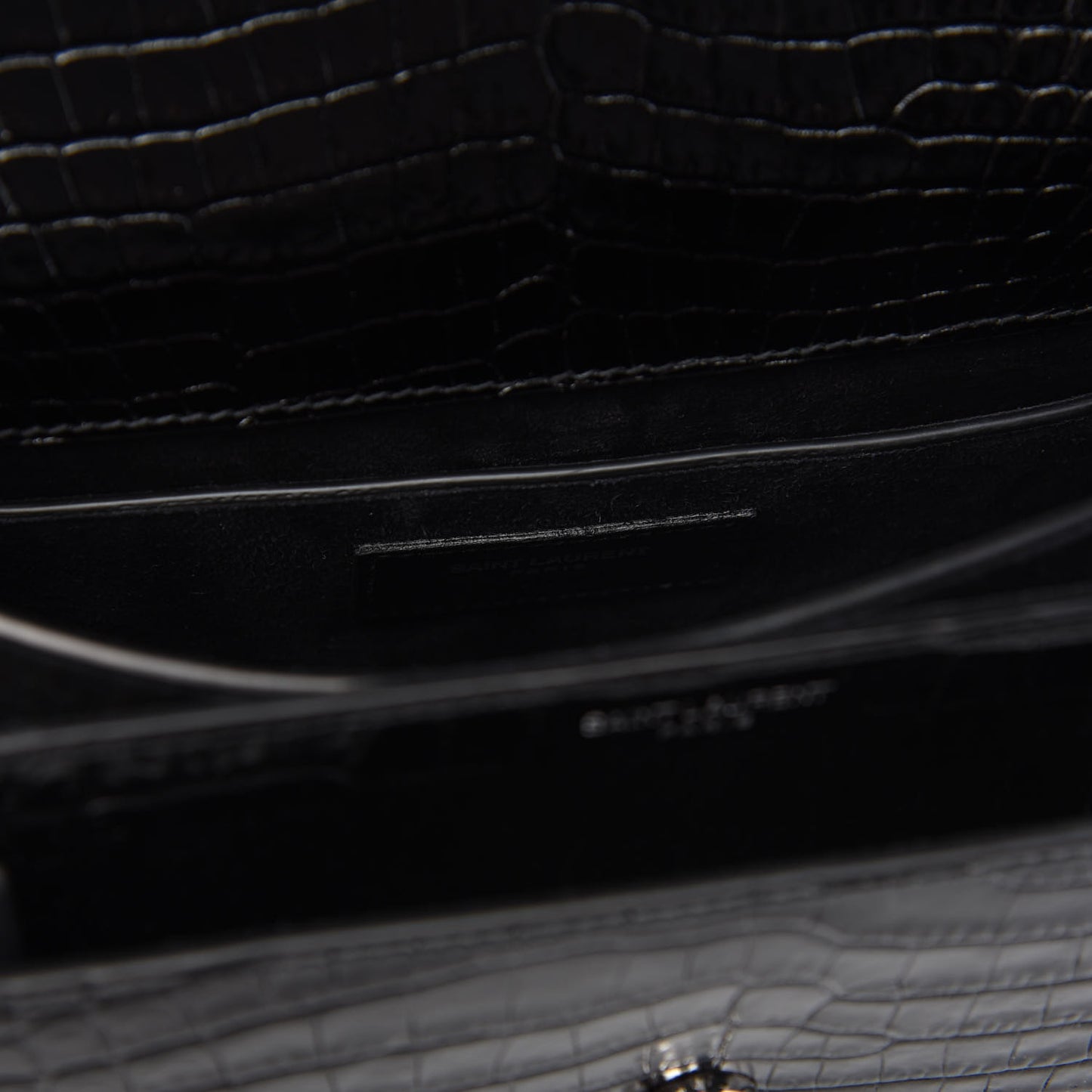 Calfskin Crocodile Embossed Medium Monogram Sunset Black