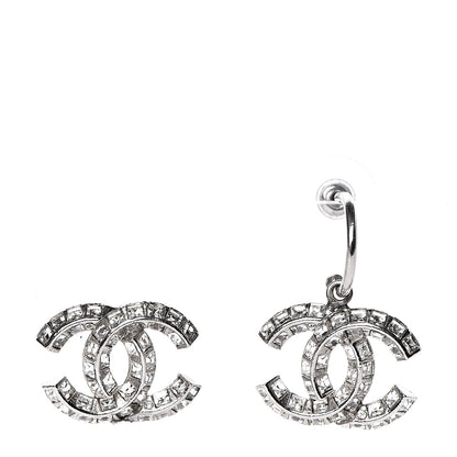 Chanel Baguette Crystal CC Drop Earrings Silver 1 of 4