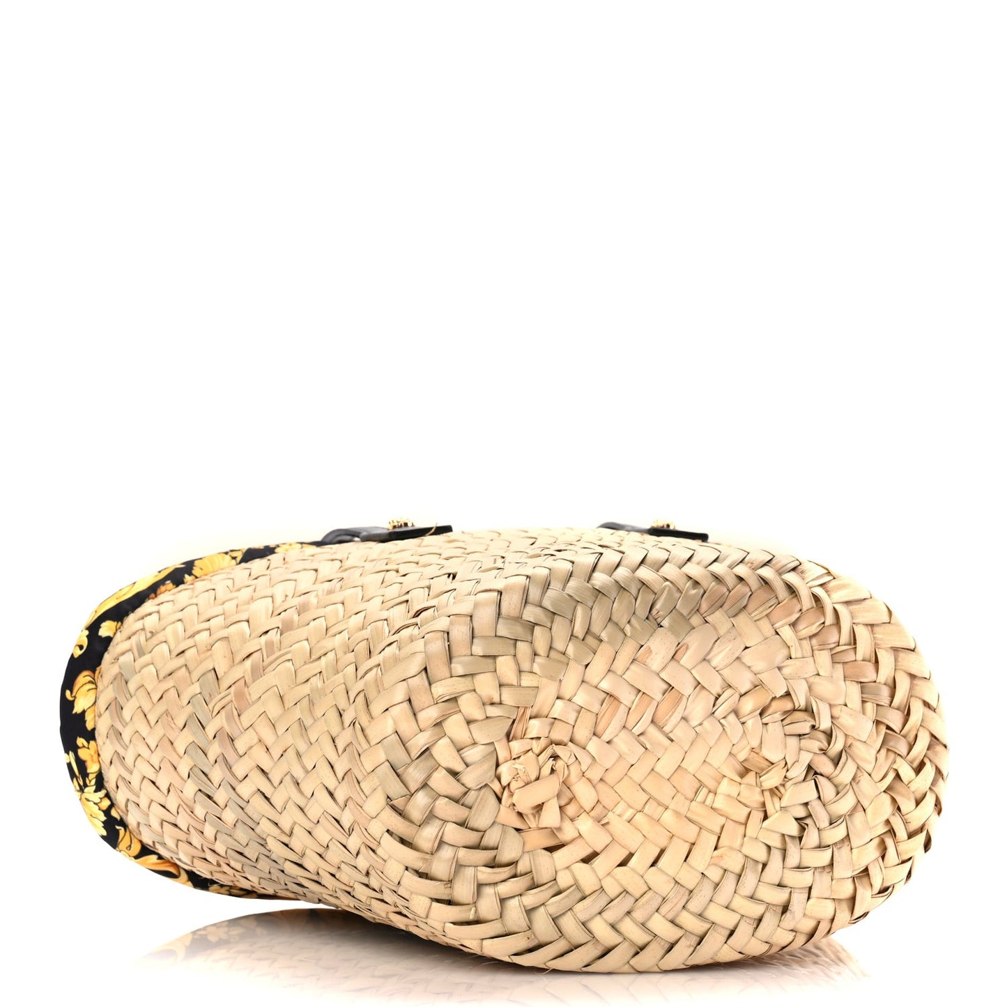 Straw Calfskin Barocco Beach Bag Natural Black Gold