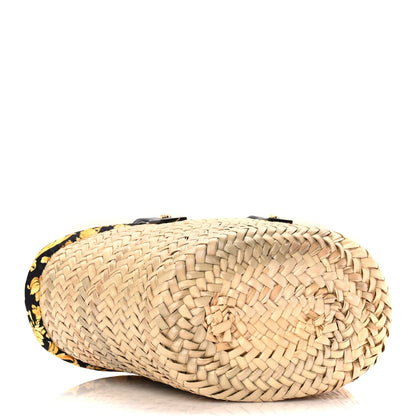 Versace Straw Calfskin Barocco Beach Bag Natural Black Gold 3 of 8