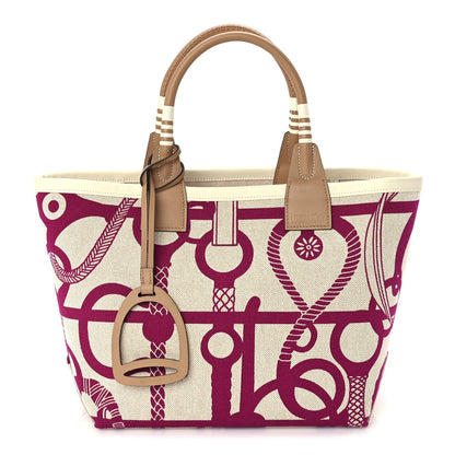 Hermes H Plume Canvas Swift Printed Panoplie Equestre Steeple 25 Bag Rose Pourpre Ecru Beige Chai 1 of 9