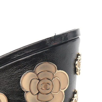 Chanel Crumpled Calfskin Camellia Wedge Mules 36 Black 10 of 10