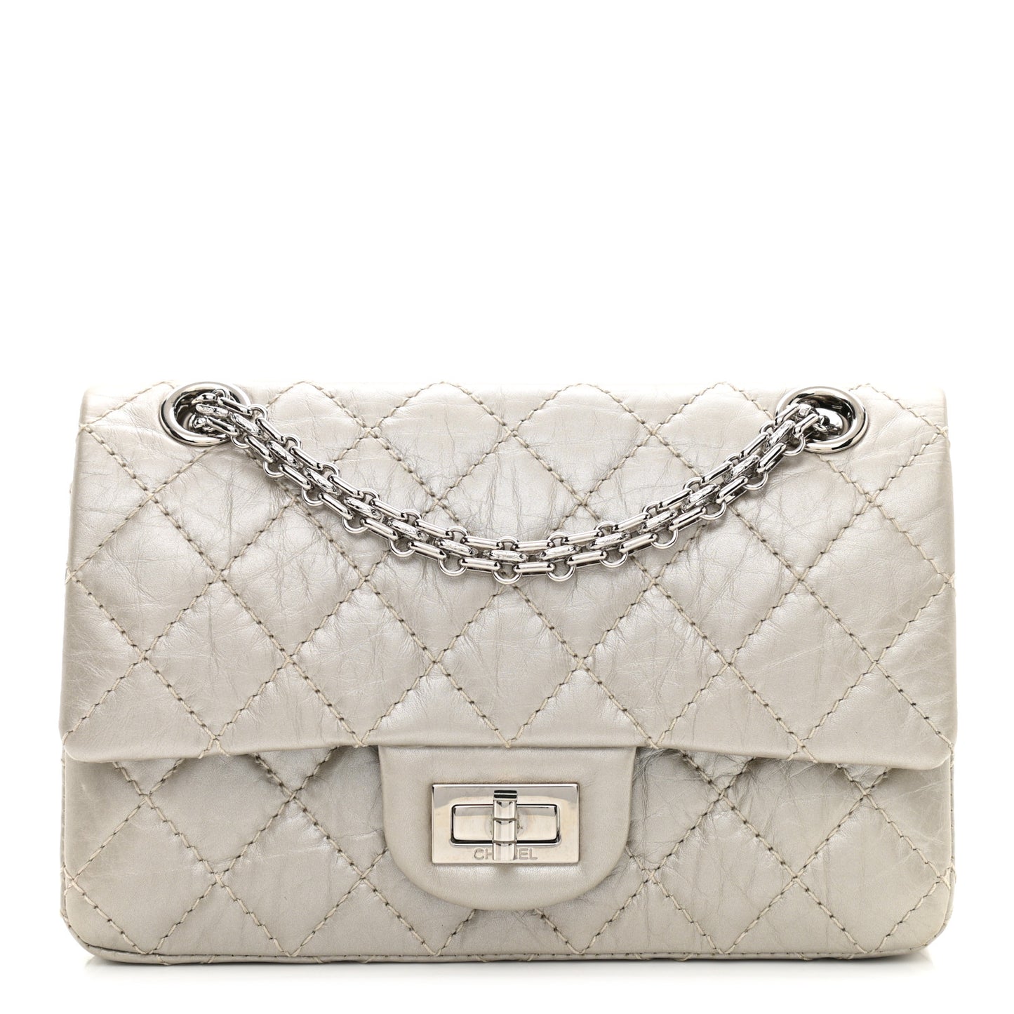 Metallic Calfskin Quilted 2.55 Reissue 224 Flap Silver
