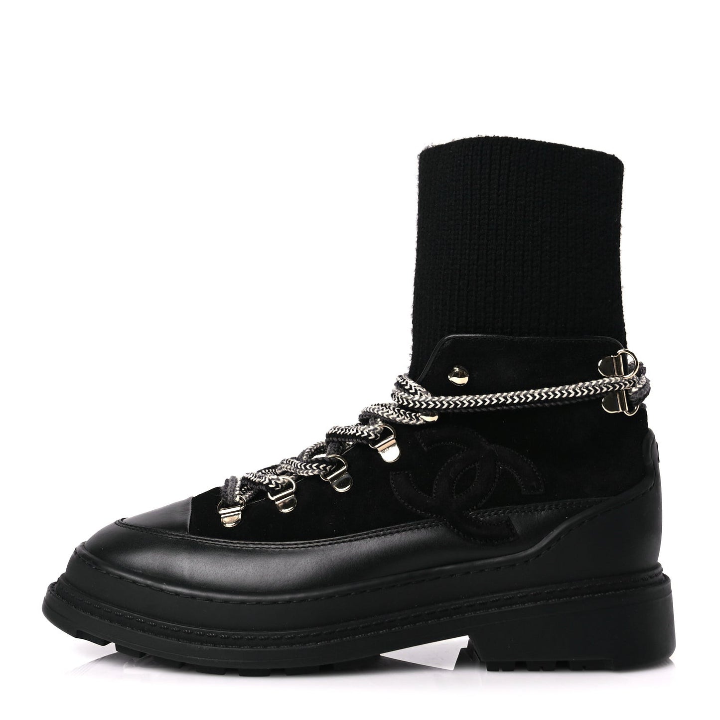 Suede Knit Womens Sock Lace Up Boots Black