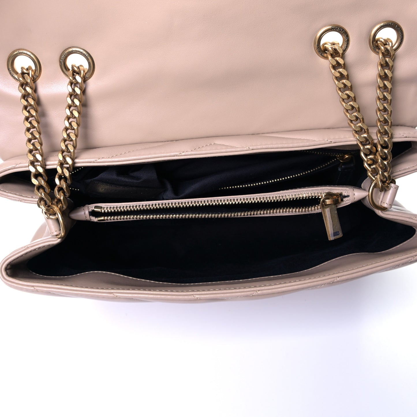 Calfskin Y Quilted Monogram Medium Loulou Chain Satchel Dark Beige