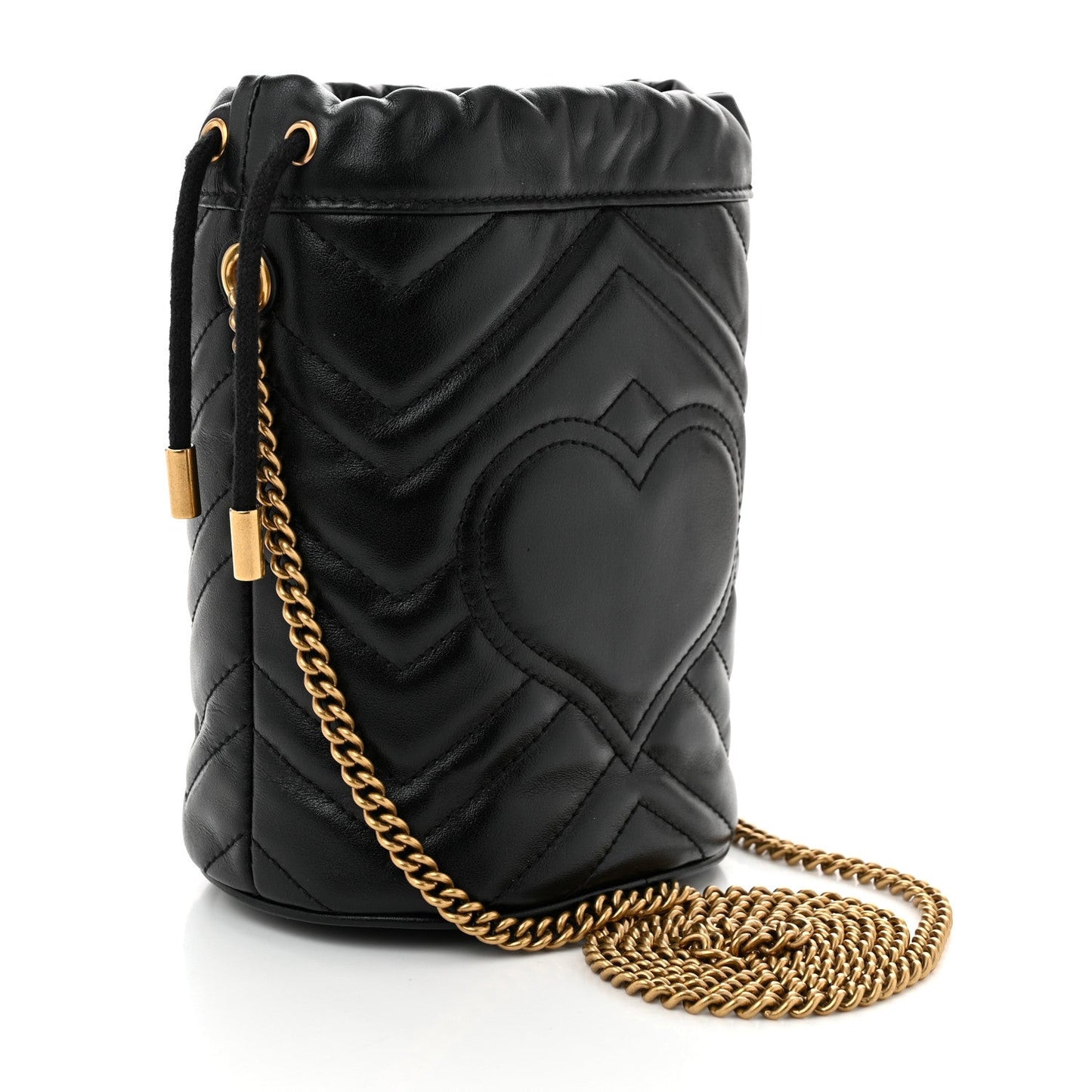 Calfskin Matelasse Mini GG Marmont 2.0 Bucket Bag Black