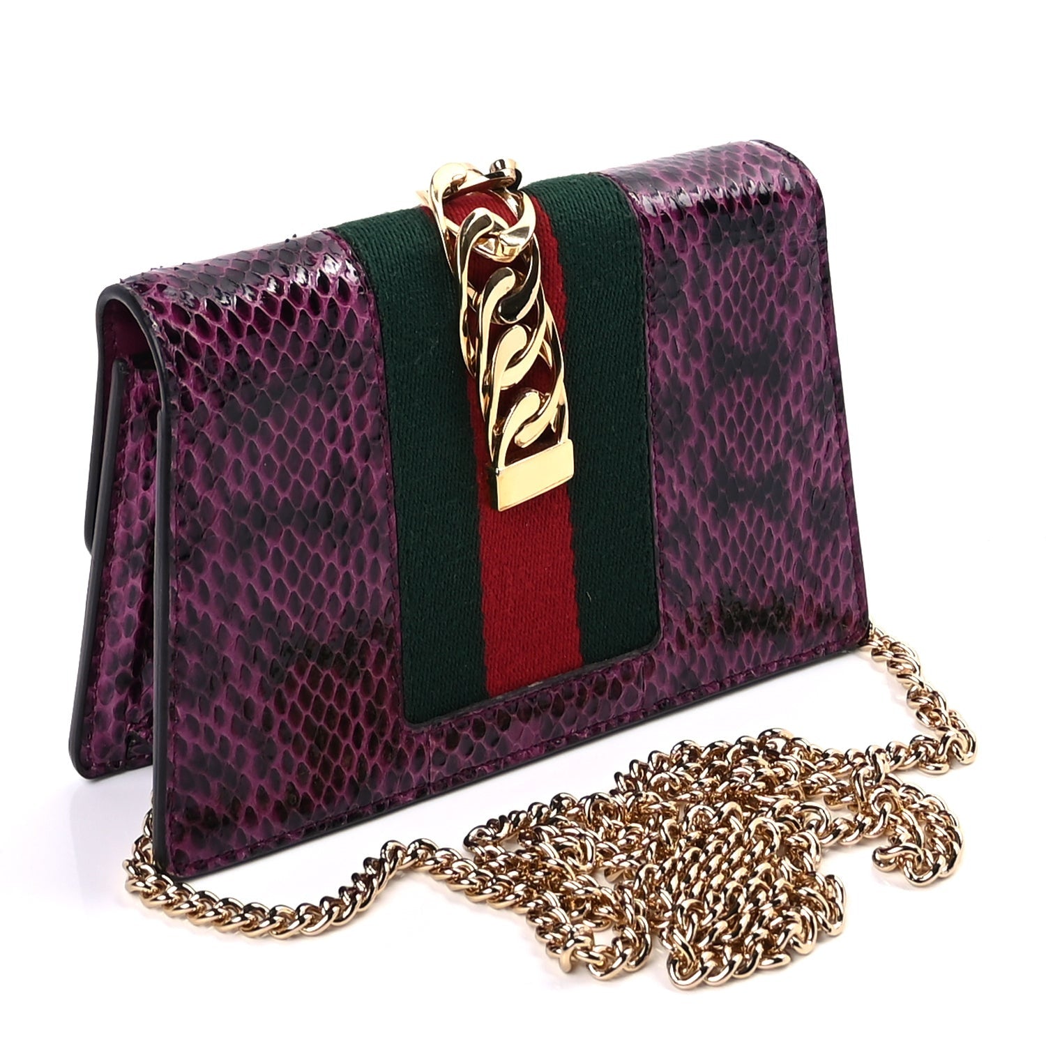 Gucci Snakeskin Web Super Mini Sylvie Chain Shoulder Bag Purple 2 of 7