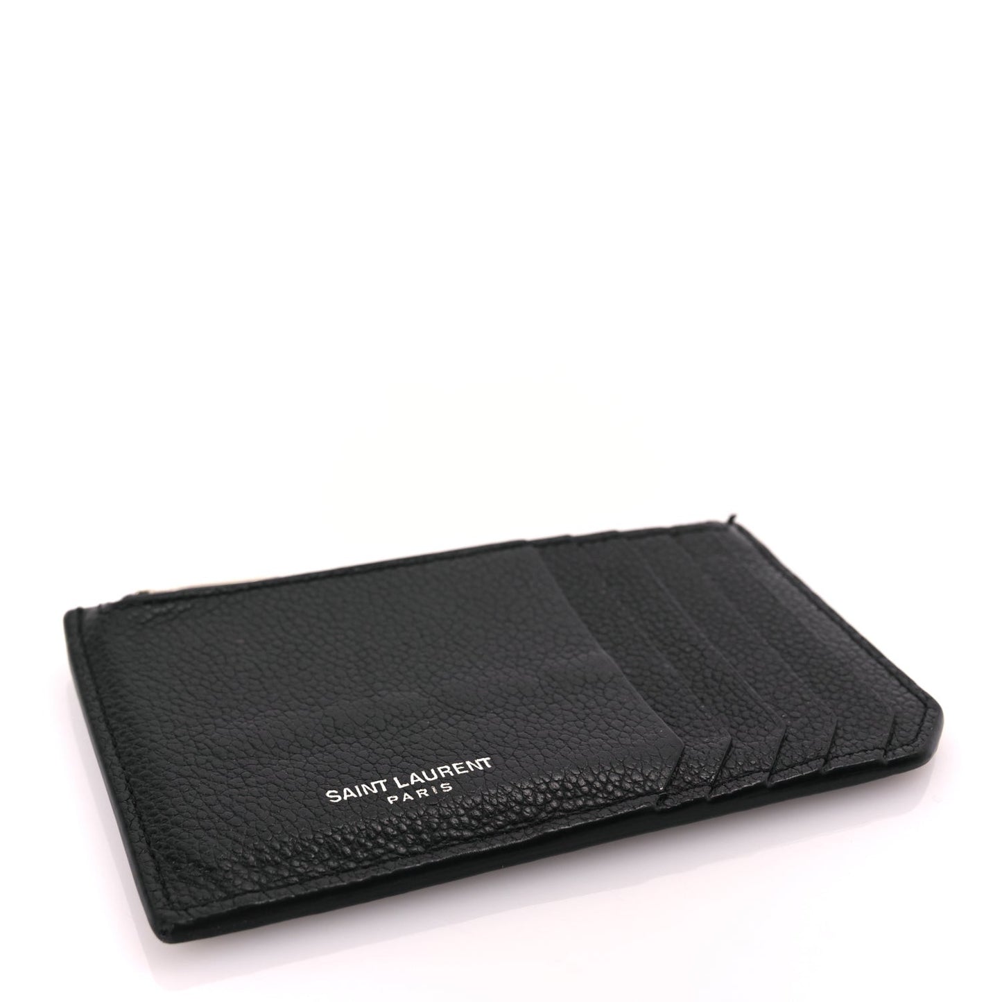Grained Calfskin 5 Fragments Zip Pouch Card Holder Black