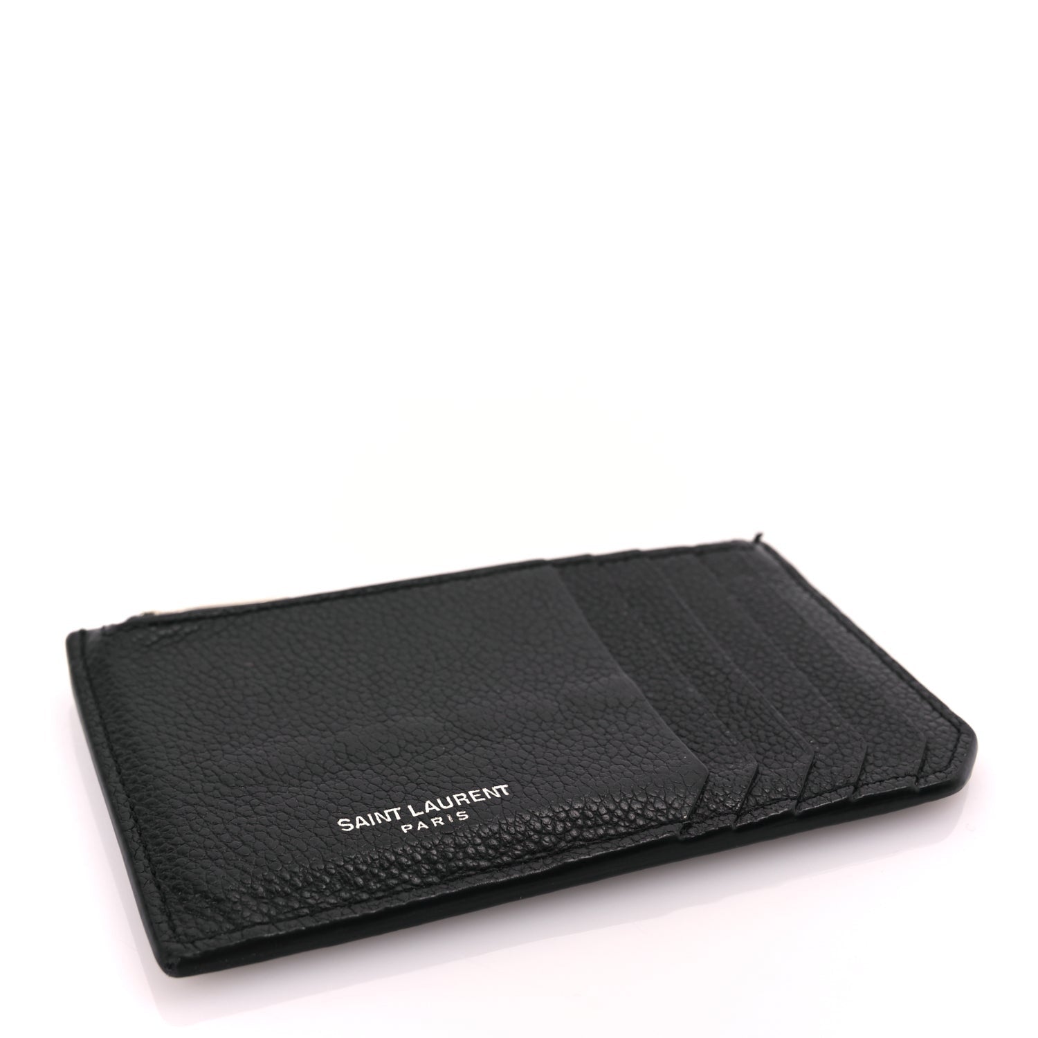 Saint Laurent Grained Calfskin 5 Fragments Zip Pouch Card Holder Black 4 of 8