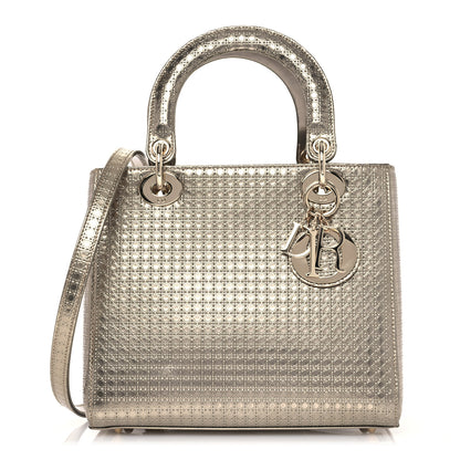 Christian Dior Metallic Patent Micro-Cannage Medium Lady Dior Champagne 1 of 14